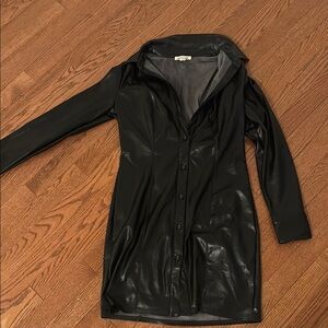Black Faux Leather Women's Coat